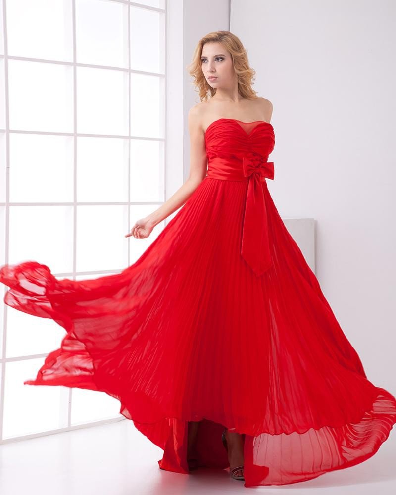 Fashion Chiffon Pleated Bowknot Sweetheart Floor Length Prom Dress