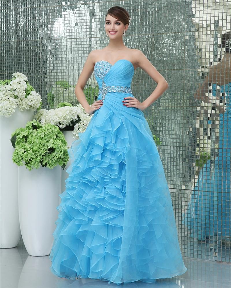 Yarn Beading Layered Sweetheart Floor Length Prom Dress