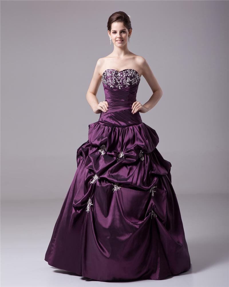 Ball Gown Taffeta Ruffle Beading Sweetheart Floor Length Quinceanera Prom Dresses