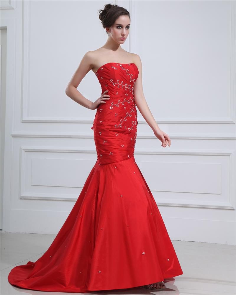 Square Sleeveless Beading Ruffle Floor Length Taffeta Prom Dresses