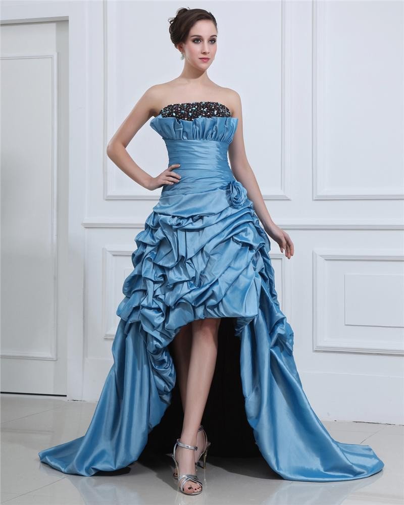 Taffeta Ruffle Beading Flower Pattern Women Prom Dresses