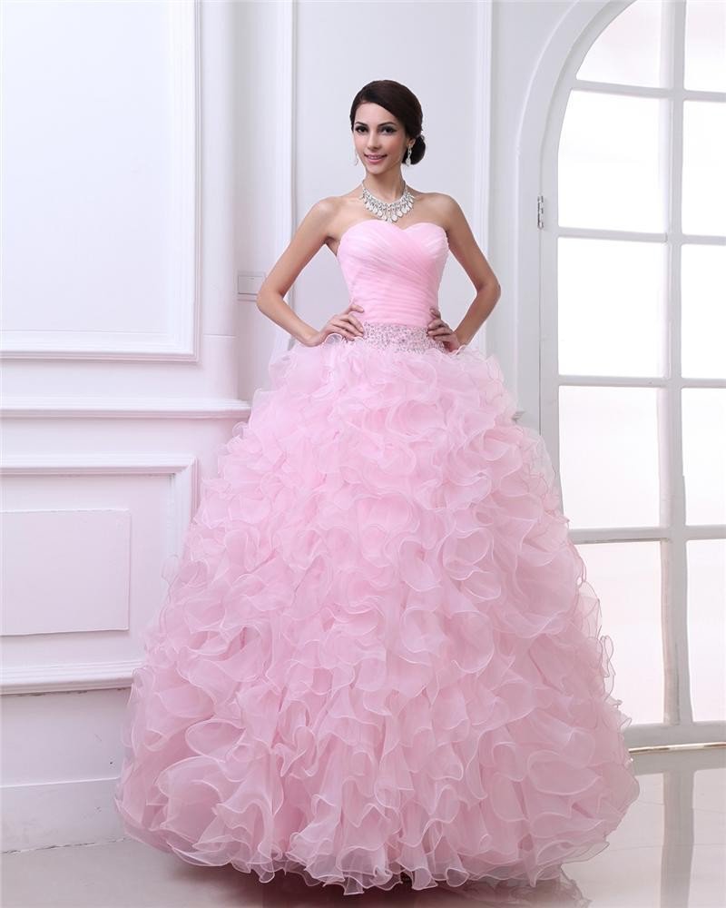 Ball Gown Sweetheart Heming Floor Length Organza Woman Quinceanera Prom Dresses
