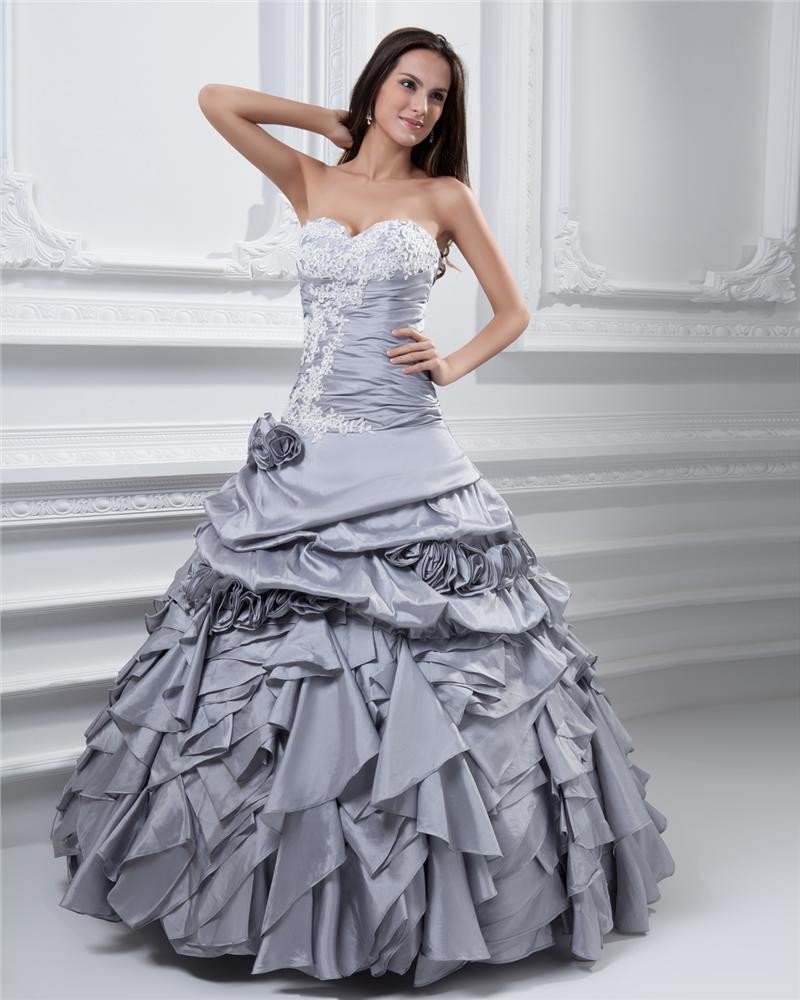 Ball Gown Sweetheart Ruffle Beading Taffeta Floor Length Quinceanera Prom Dress