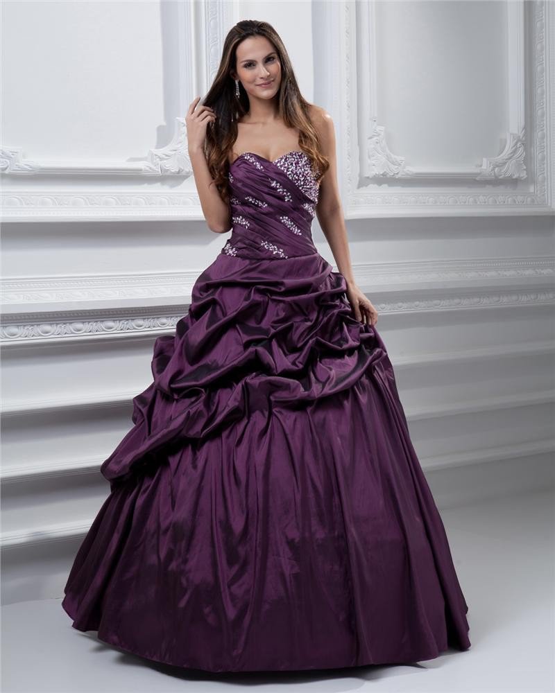 Ball Gown Satin Sweetheart Bead Handmade Flower Drape Floor Length Quinceanera Prom Dresses