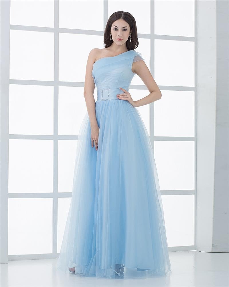 Ball Gown Silk Yarn Ruffle One Shoulder Floor Length Quinceanera Prom Dress