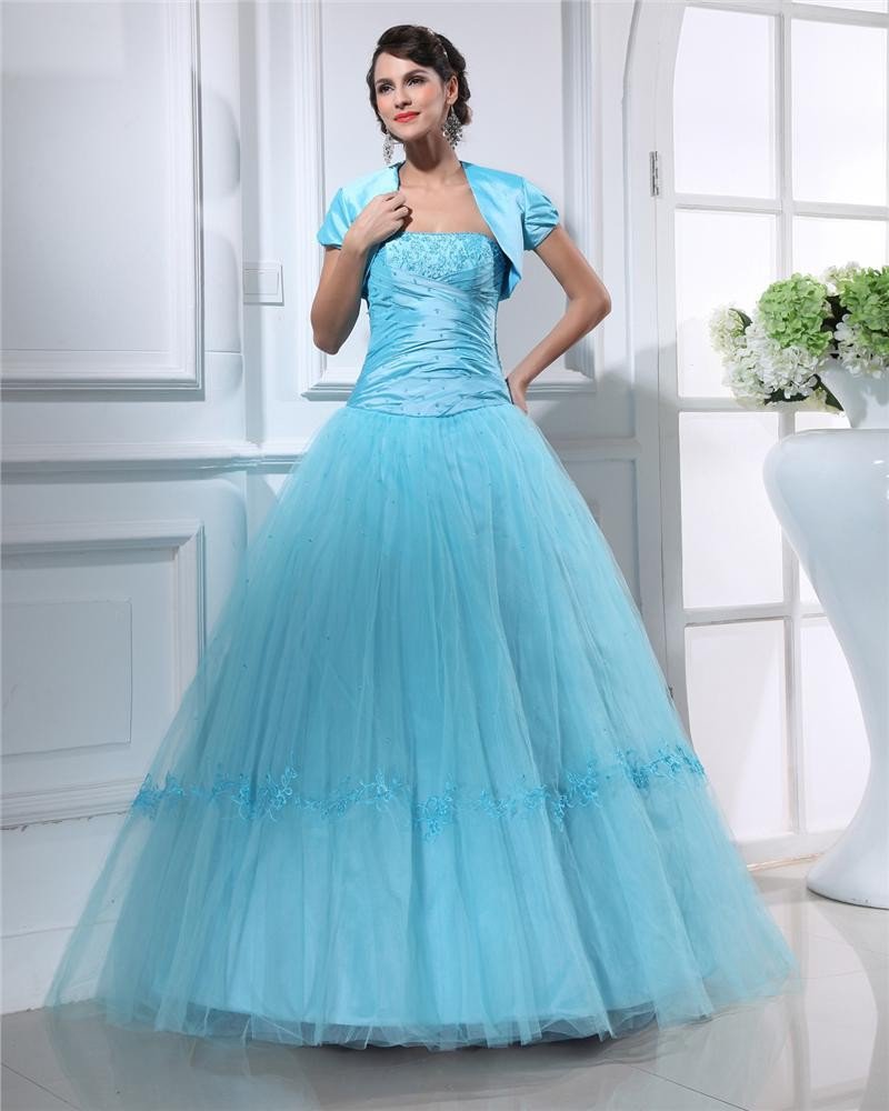 Ball Gown Strapless Floor Length Tulle Satin Quinceanera/Prom Dresses