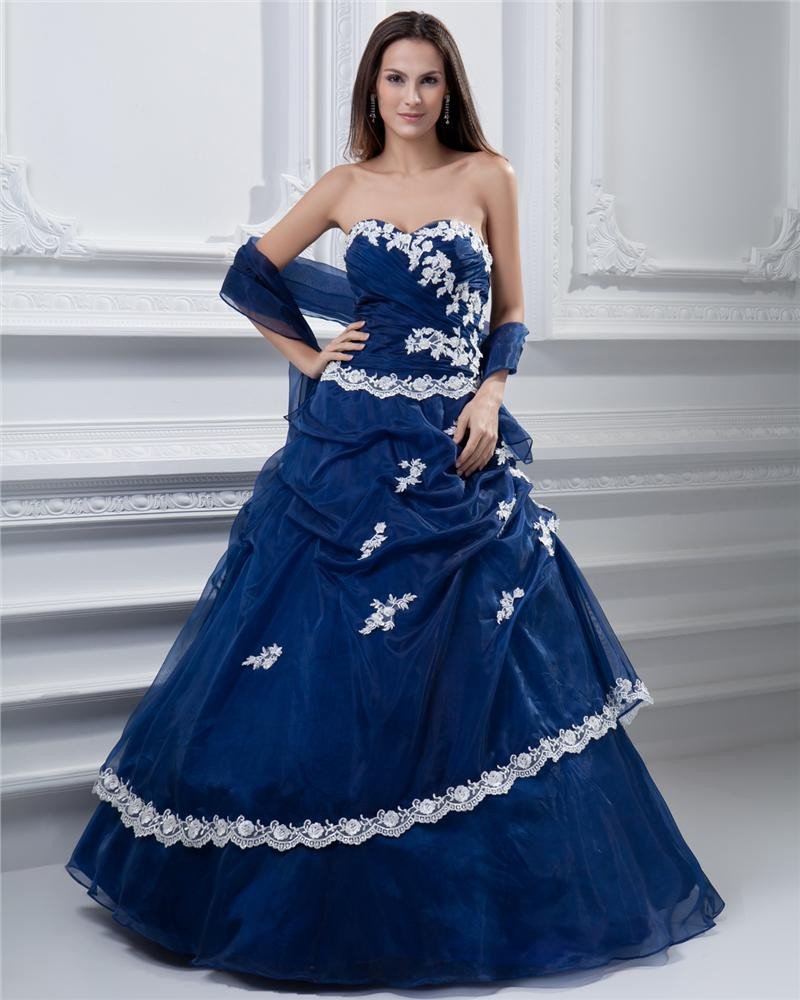 Ball Gown Sweetheart Sleeveless Floor Length Embroidery Tulle Taffeta Prom Quinceanera Prom Dress