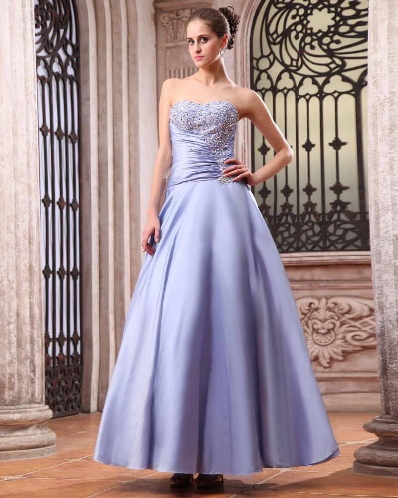 Sleeveless Taffeta Beading Ruffles Sweetheart Floor Length Prom Dresses