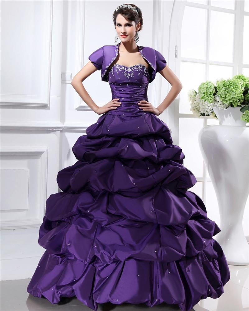 Ball Gown Taffeta Ruffle Sweetheart Floor Length Quinceanera Prom Dress