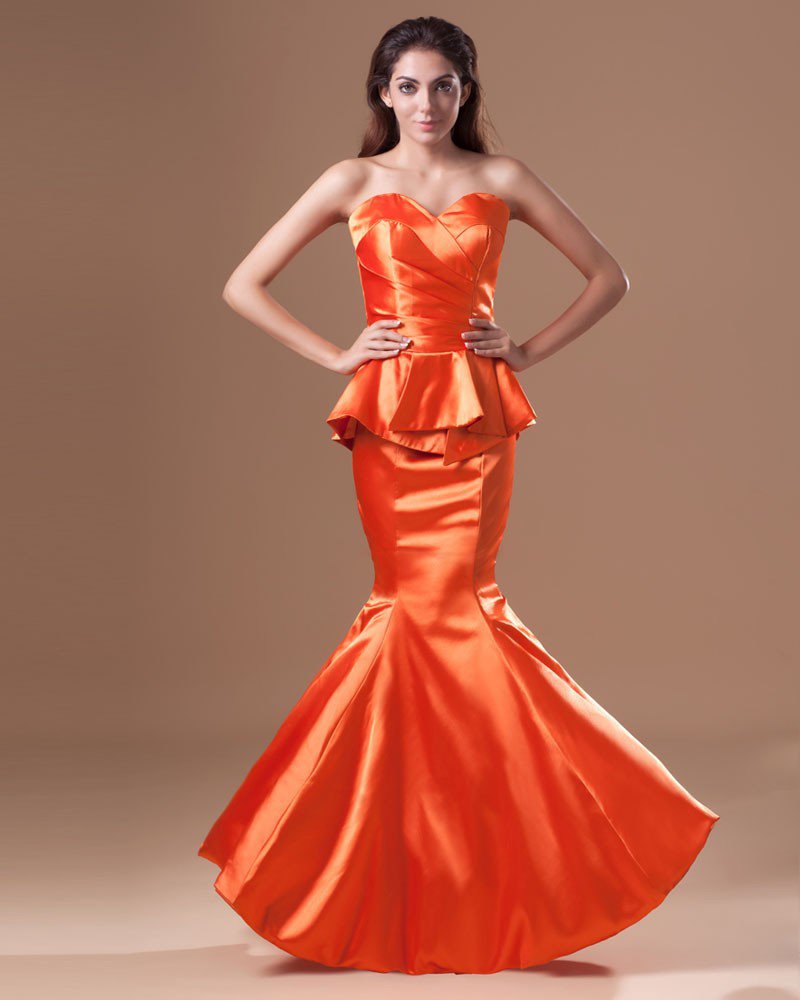 Charmeuse Ruffle Sweetheart Floor Length Mermaid Prom Dress