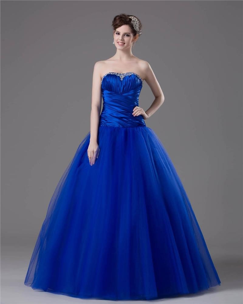 Ball Gown Strapless Floor Length Satin Tulle Party Prom/Quinceanera Prom Dress