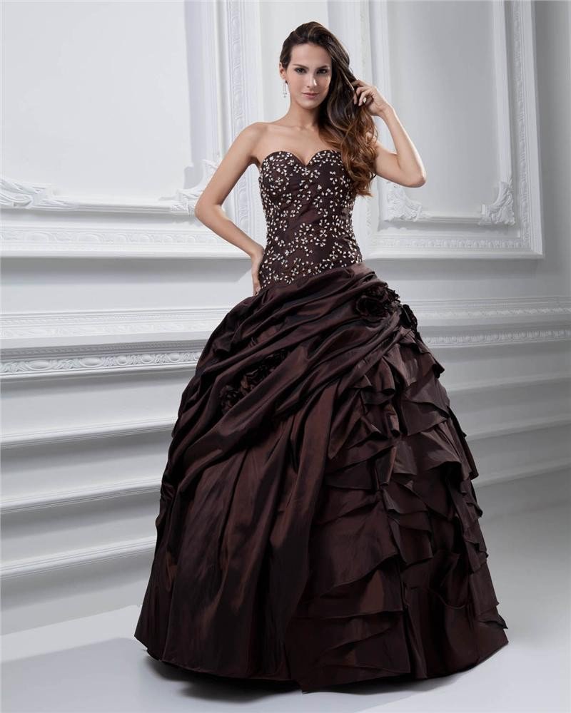 Ball Gown Sweetheart Beading Ruffle Floor Length Taffeta Quinceanera Prom Dress