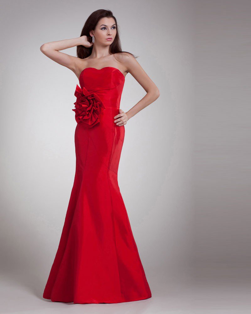 Taffeta Flower Sweetheart Floor Length Prom Dress