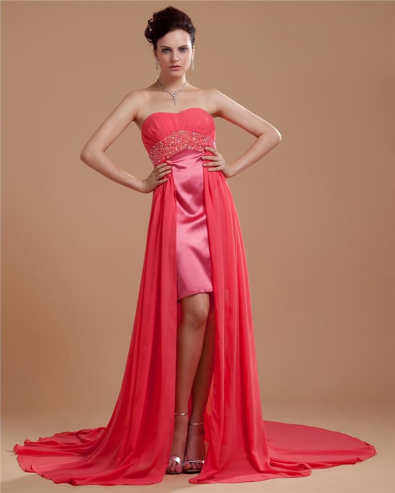 Satin Chiffon Beading Embroidery Sweetheart Asymmetrical A-Line Prom Dresses