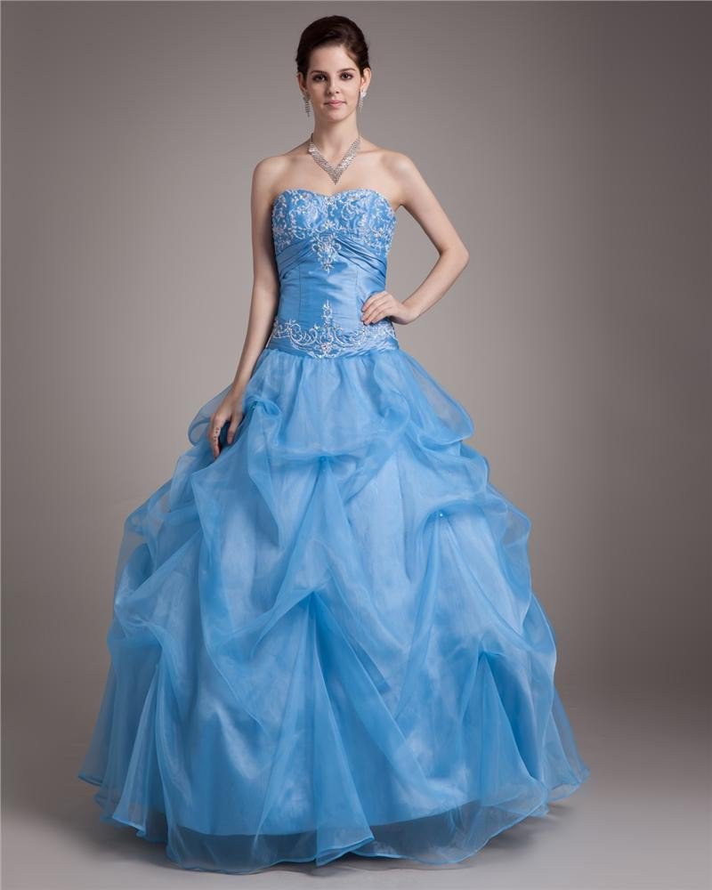Ball Gown Floor Length Sweetheart Embroidery Paillette Pleated Satin Yarn Women Quinceanera Prom Dre