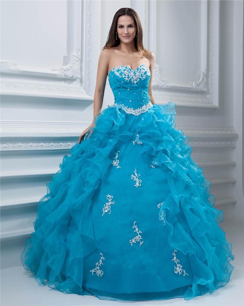 Ball Gown Beaded Ruffle Yarn Sweetheart Ankle Length Quinceanera Prom Dresses
