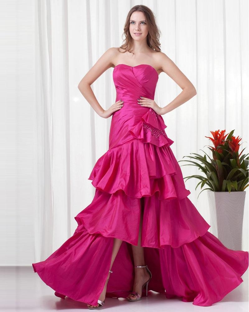 Sweetheart Floor Length Pleated Taffeta Woman Prom Dress