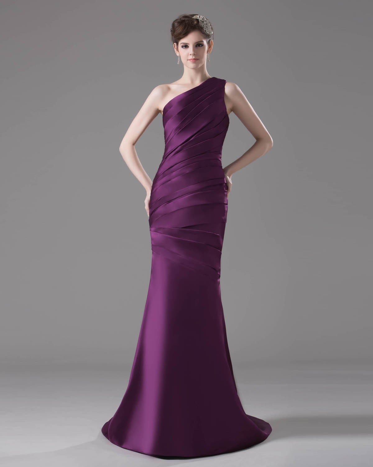 Trumpet One Shulder Floor Length Satin Ruffles Prom Dresses
