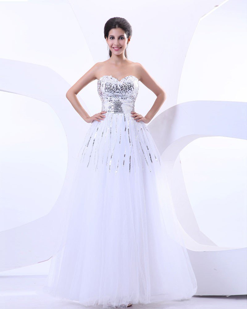 Strapless Gauze Ruffle Beading Floor Length Prom Dresses