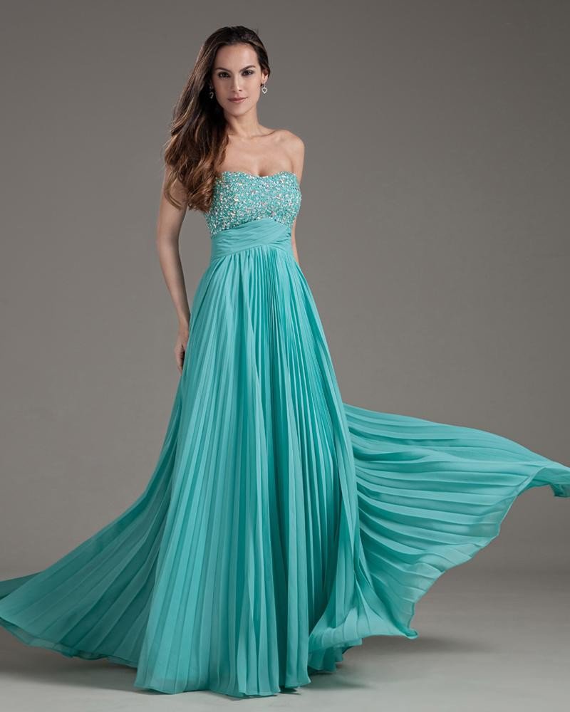 Chiffon Beaded Sweetheart Backless Floor Length Prom Dresses
