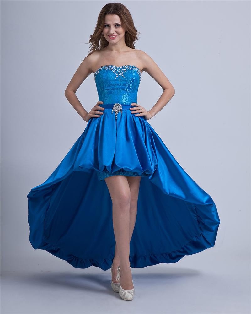 Taffeta Ruffle Strapless Layered Prom Dresses