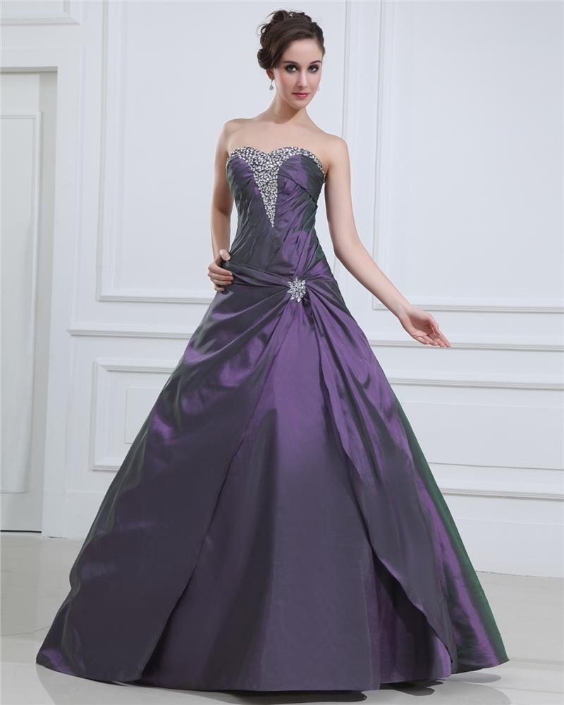 Elegant Taffeta Beading Floor Length Prom Dresses