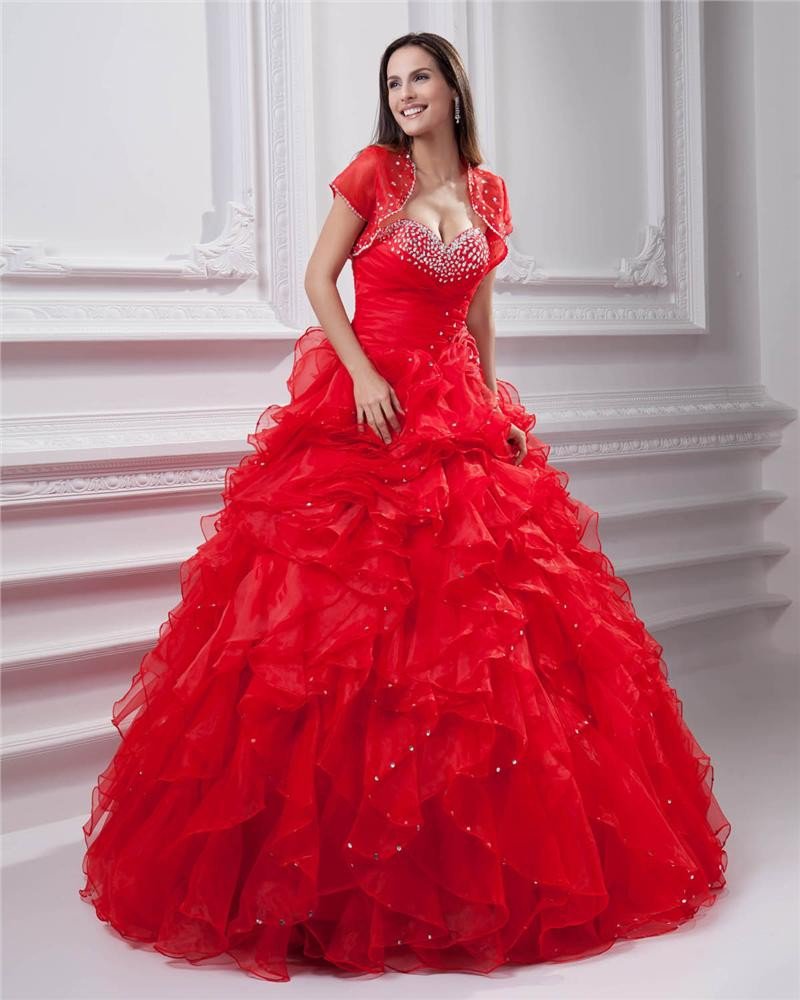 Ball Gown Sweetheart Beading Flowers Floor Length Quinceanera Prom Dresses
