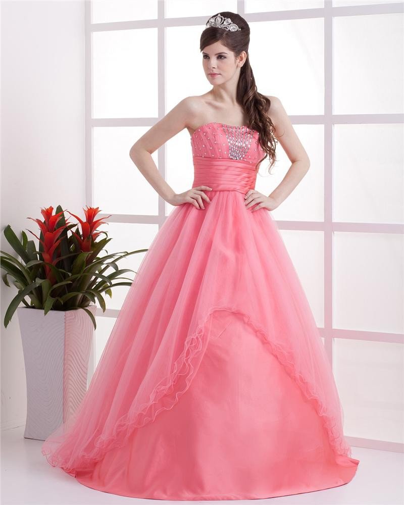 Grenadine Satin Bead Strapless Floor Length Cocktail Prom Dresses