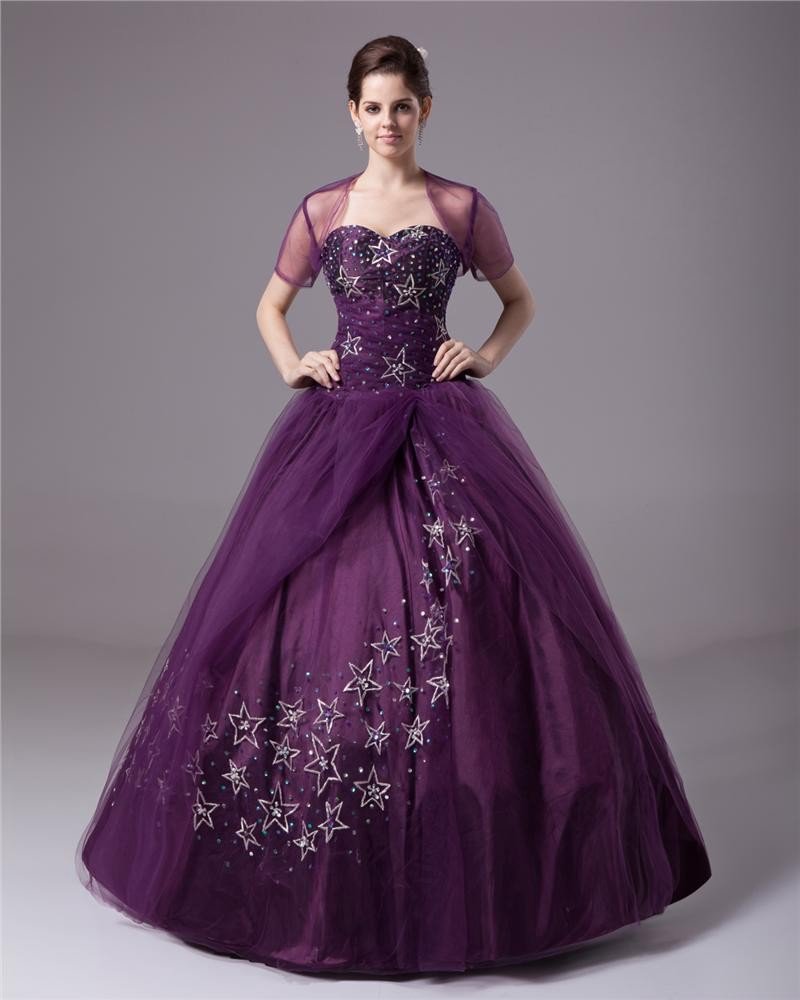 Ball Gown Taffeta Tulle Sweetheart Beading Applique Floor Length Quinceanera Prom Dresses