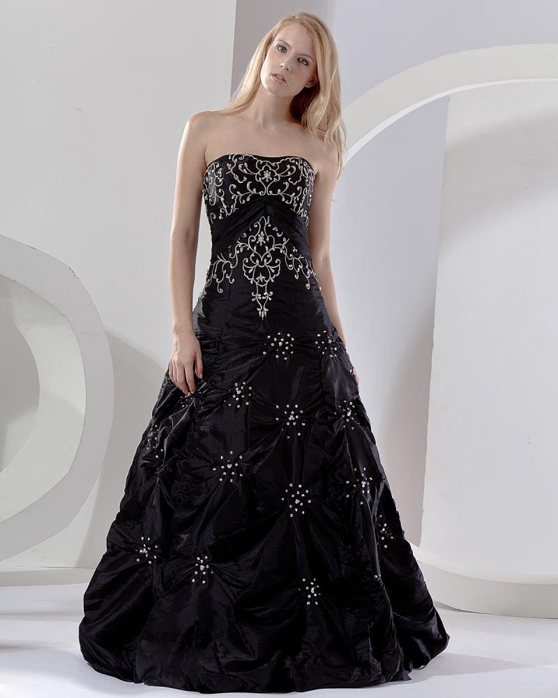 Ball Gown A-Line Strapless Floor Length Taffeta Prom Dress