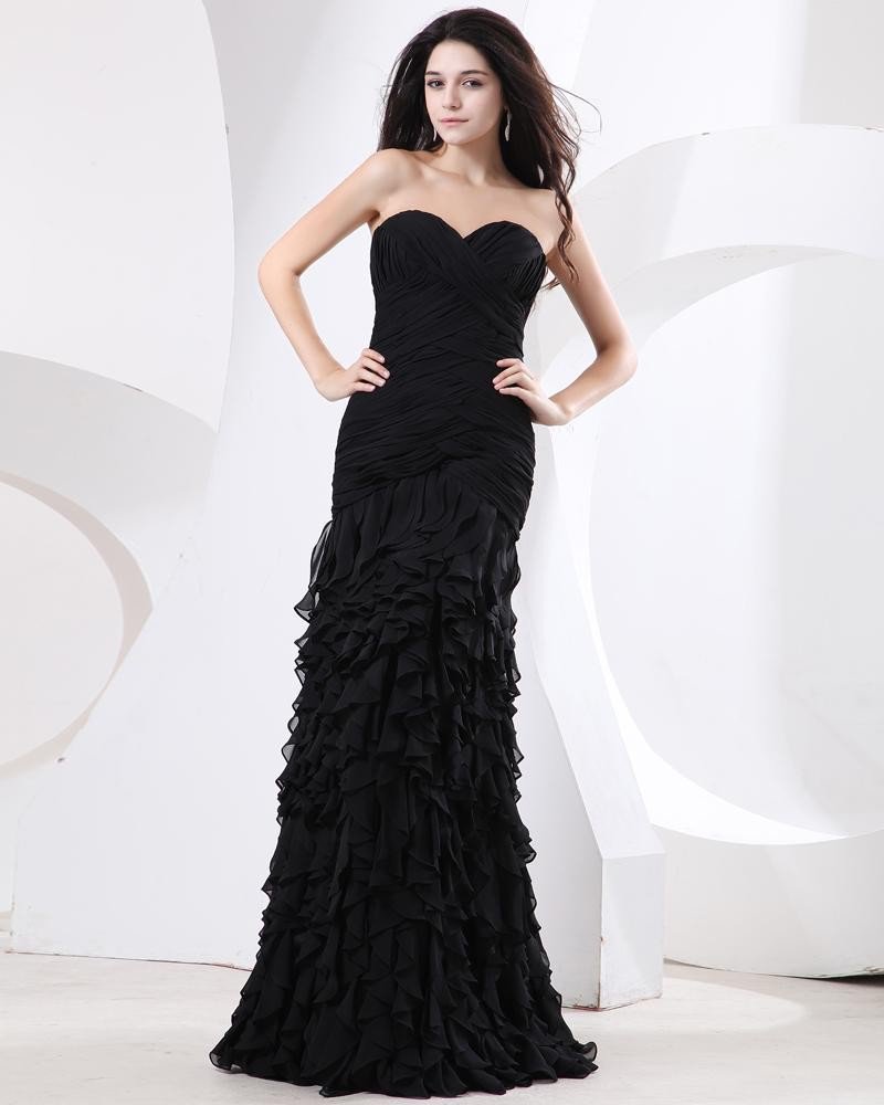 Sleeveless Chiffon Ruffles Sweetheart Floor Length Prom Dresses