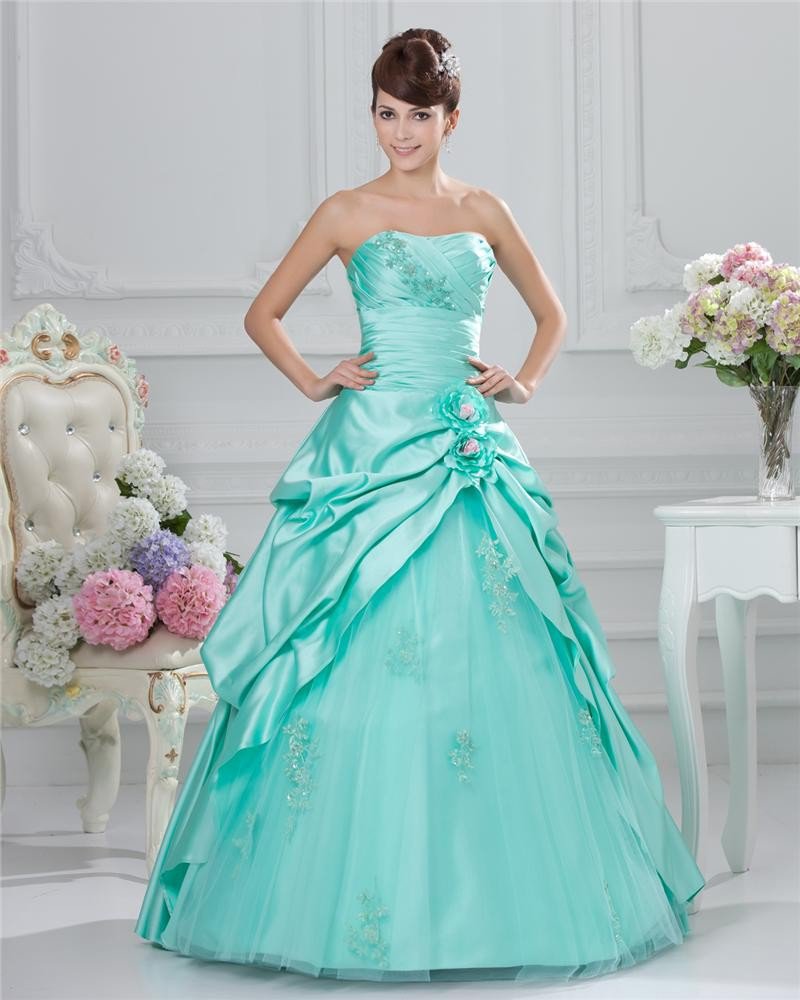 Ball Gown Cheap Strapless Beaded Taffeta Satin Prom Dresses