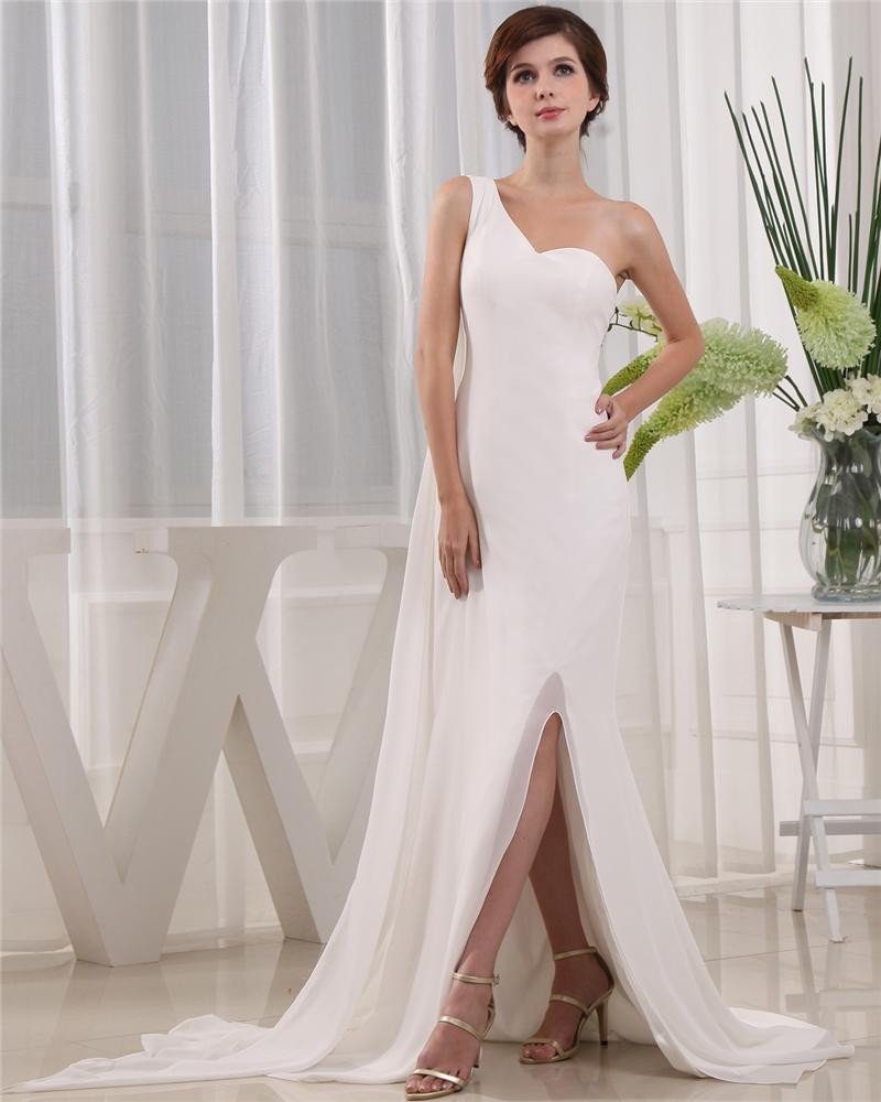 One Shoulder Sleeveless Zipper Floor Length Beading Chiffon Woman Prom Dress