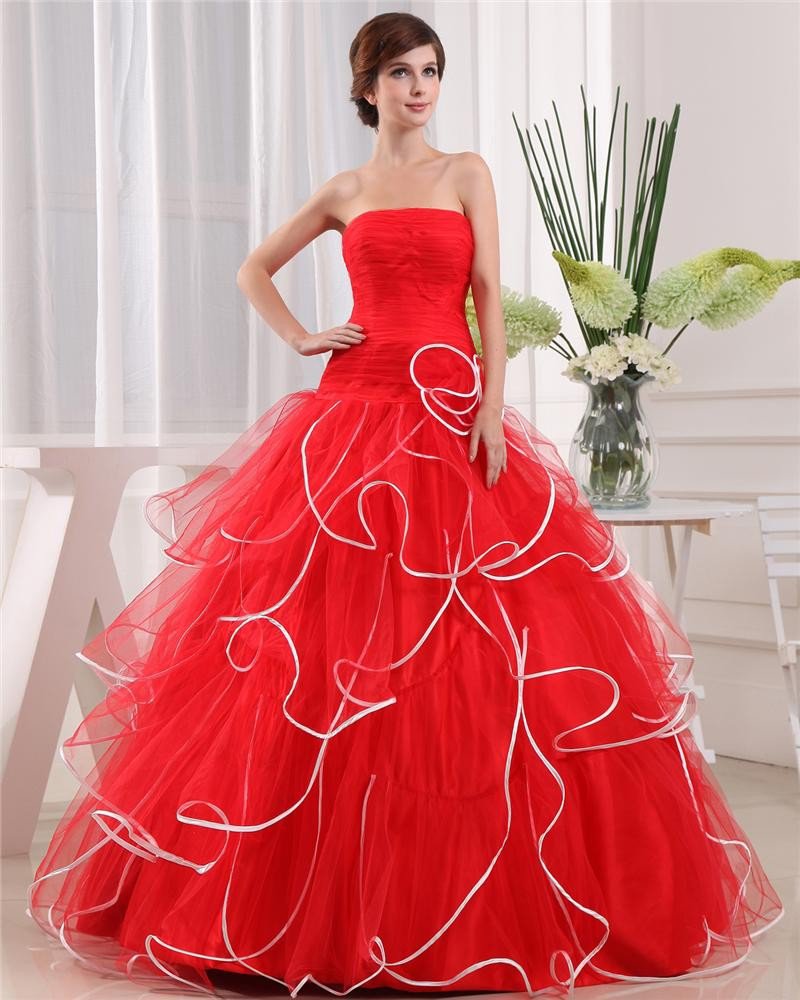 Ball Gown Strapless Zipper Sleeveless Flower Layered Floor Length Organza Charmeuse Woman Quinceaner