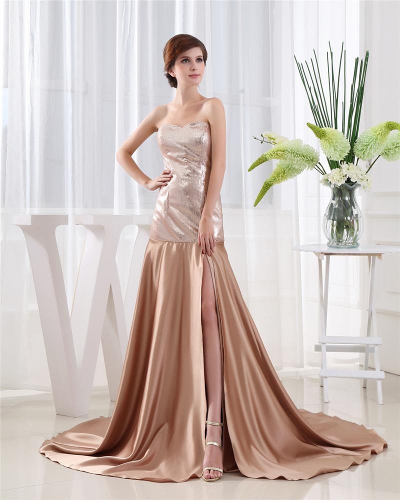 Sweetheart Sleeveless Lace Up Floor Length Paillette Satin Woman Prom Dress