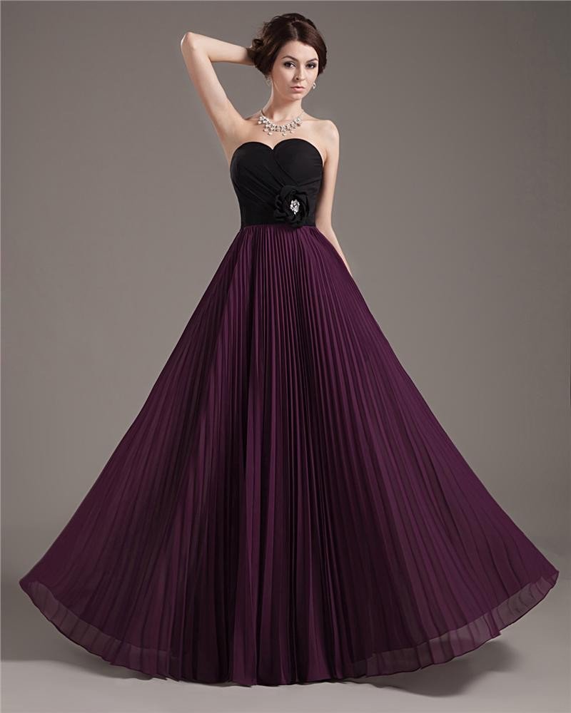 Chiffon Beads Ruffles Sweetheart Floor Length Prom Dress
