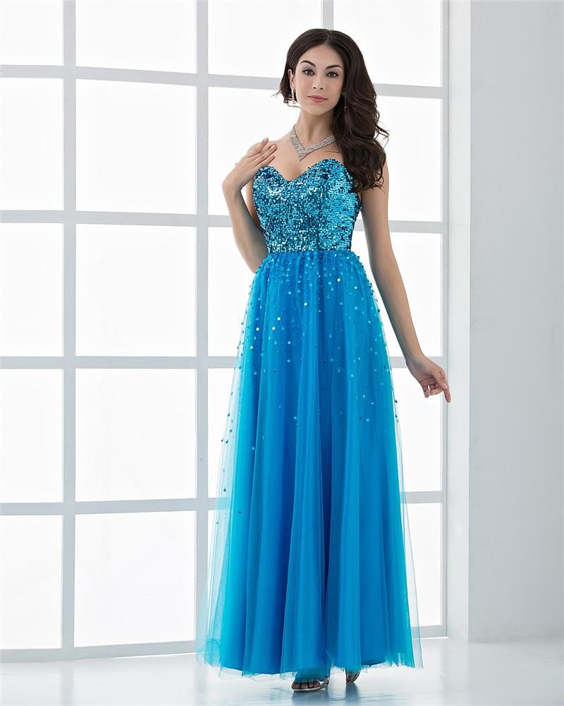 Beautiful Sweetheart Floor Length Tulle Paillette Women Prom Dress