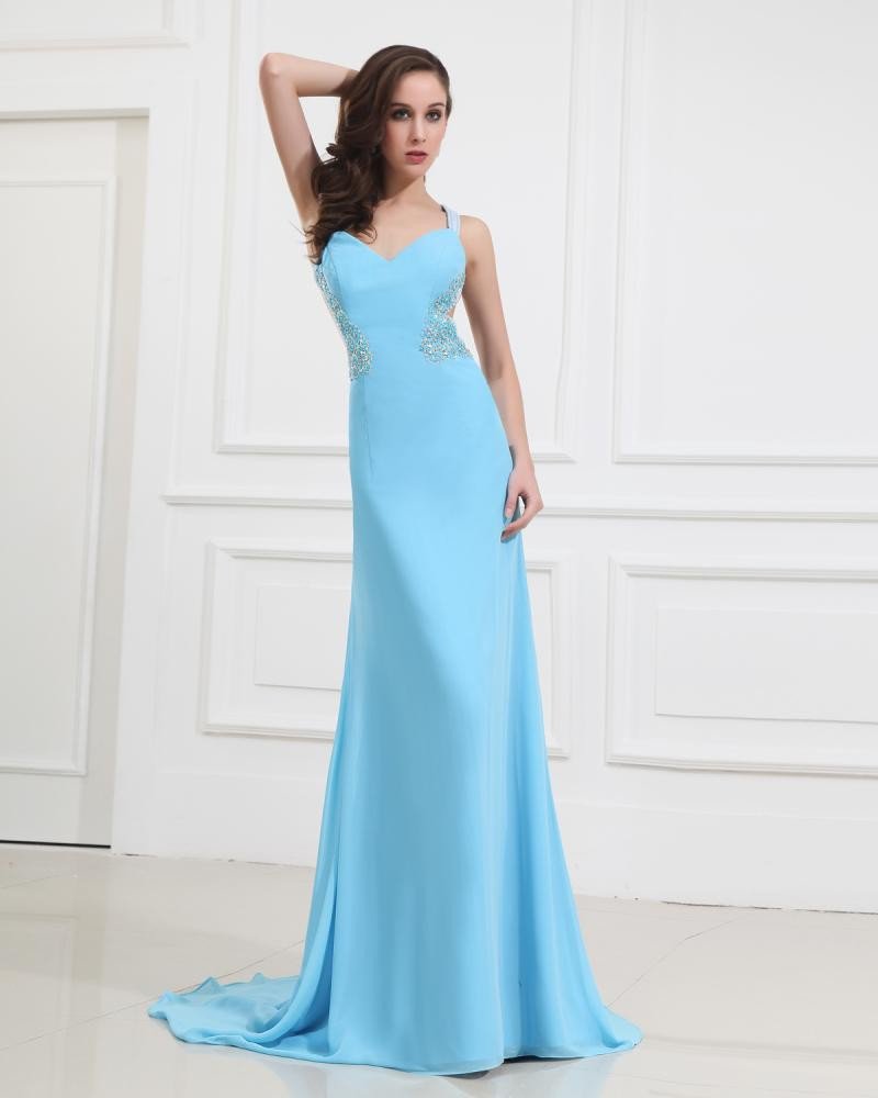 Imitated Silk Beading Ruffle V-Neck Prom Dresses
