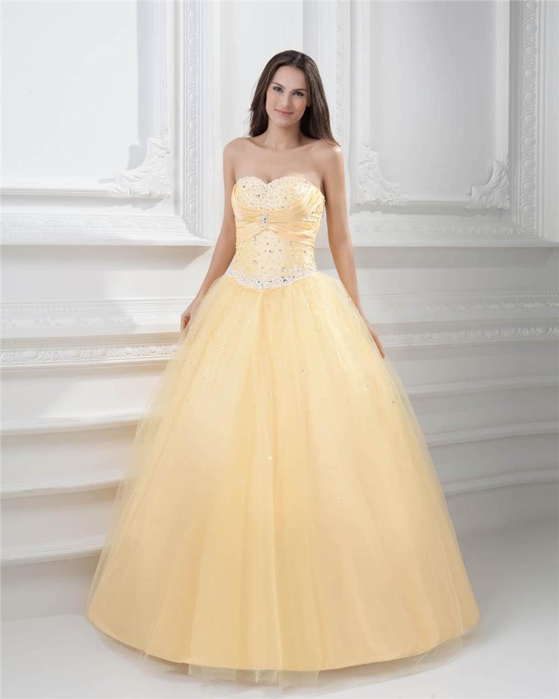 Ball Gown Sweetheart Beading Pleated Satin Floor Length Quinceanera Prom Dress