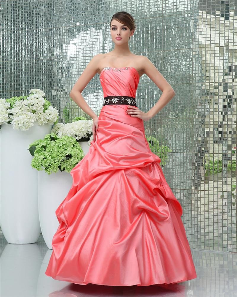 Ball Gown A Line Strapless Floor Length Beaded Embroidery Satin Prom Quinceanera Prom Dress