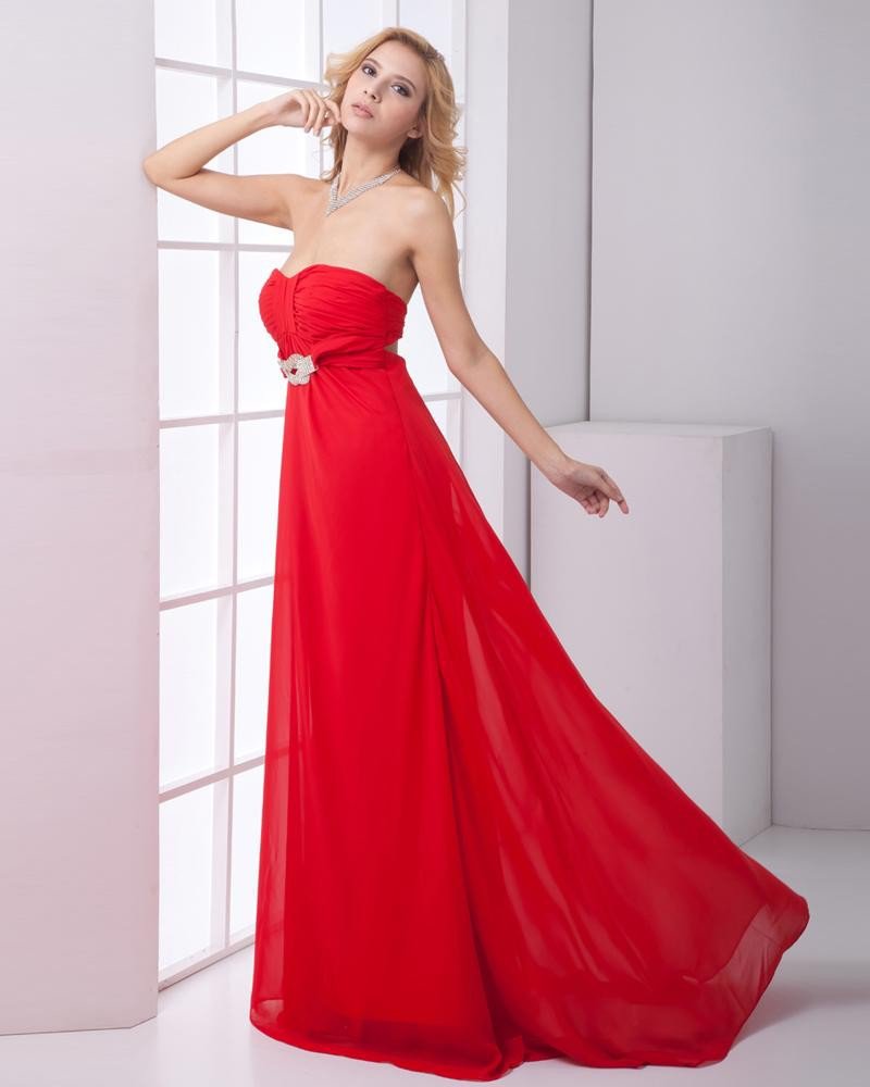 Fashion Chiffon Pleated Sweetheart Sleeveless Floor Length Prom Dress
