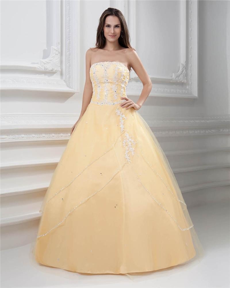 Ball Gown Strapless Beading Floor Length Floor Length Satin Quinceanera Prom Dress
