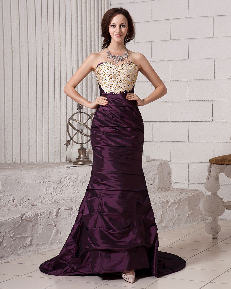 Ruffle Embroidery Beading Sweetheart Neckline Satin Women Prom Dress