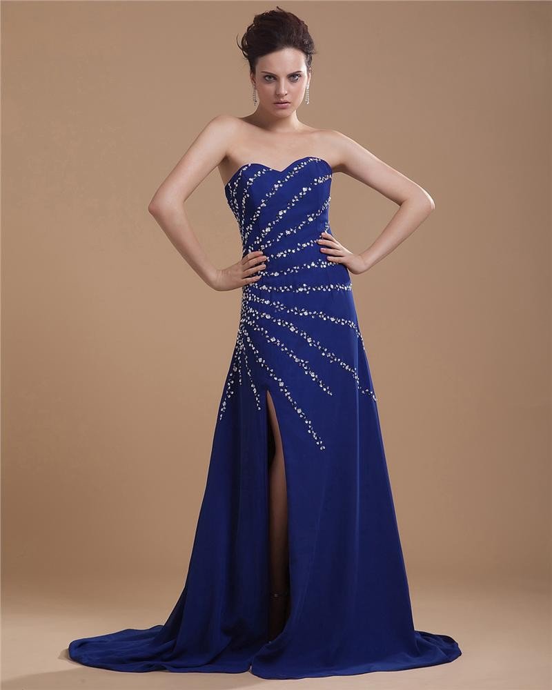 Chiffon Charmeuse Beading Embroidery Sleeveless Sweet Heart Asymmetrical Prom Dresses