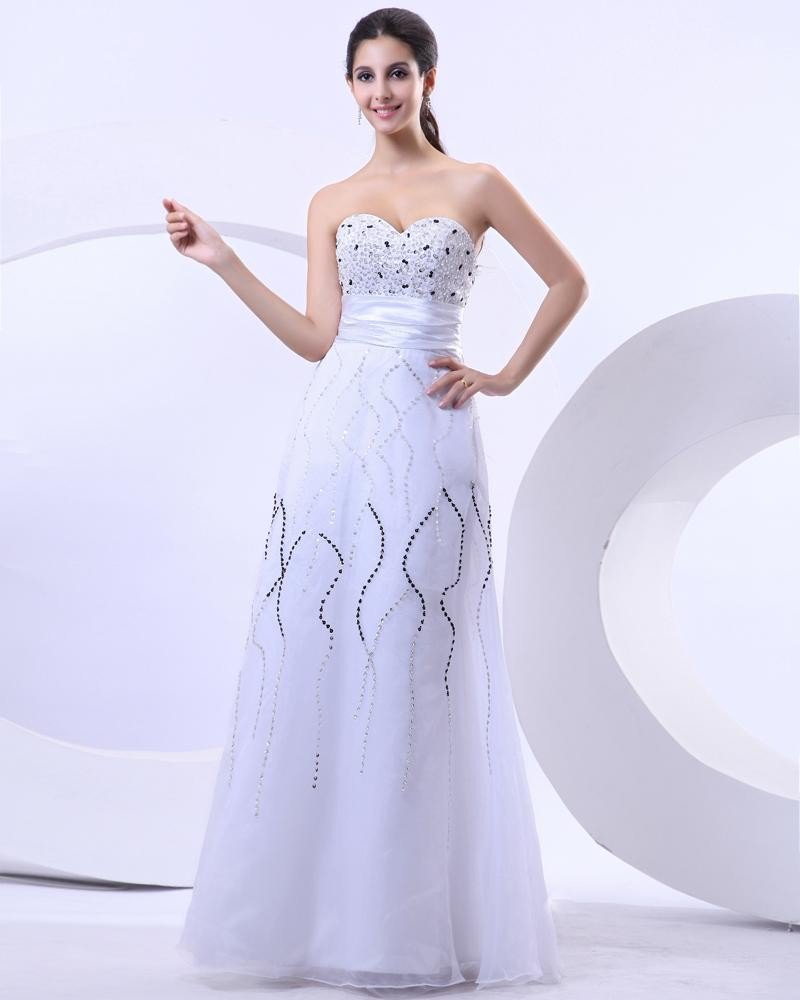 Satin Organza Sequins Beading Sweetheart Floor Length Quinceanera Prom Dress