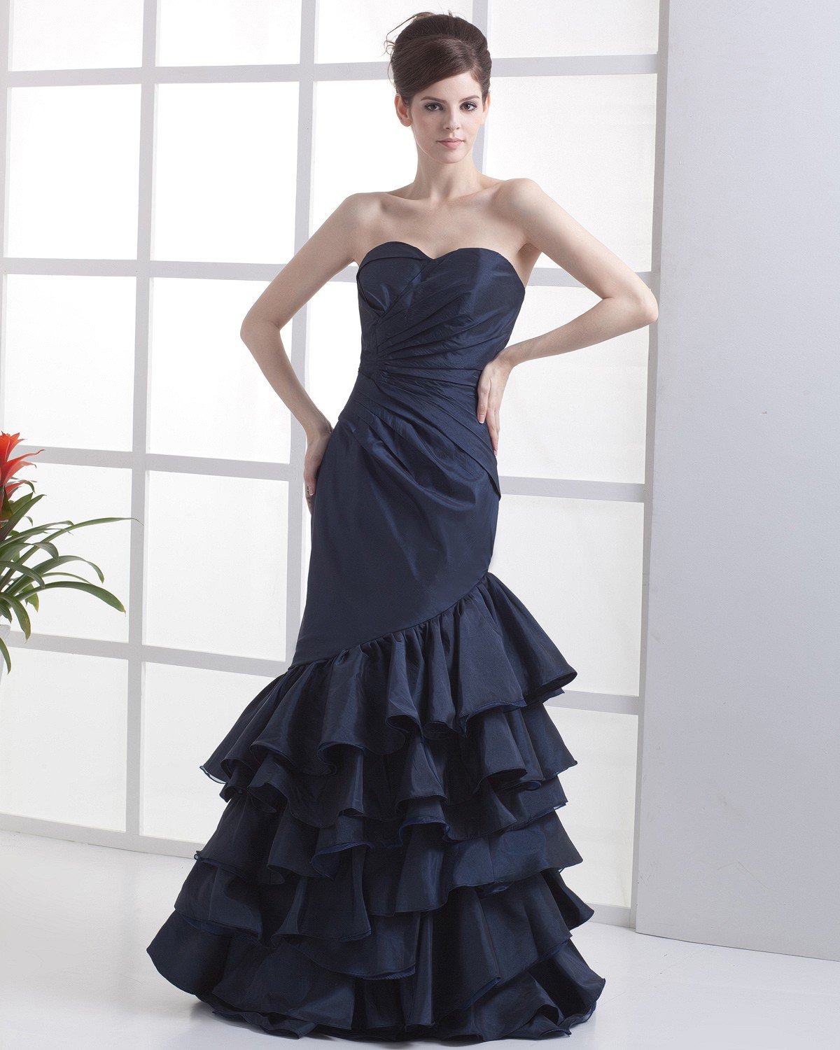 Taffeta Organza Strapless Floor-Length Celebrity Prom Dresses