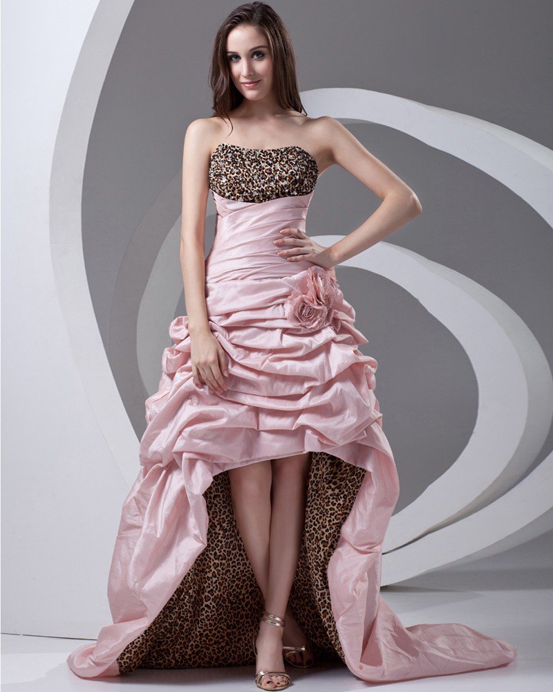 Taffeta Ruffle Flower Floor Length Leopard Prom Dress