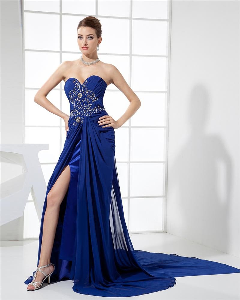 Sweetheart Sleeveless Applique Beading Zipper Floor Length Chiffon Elastic Silk Like Satin Silk Woma