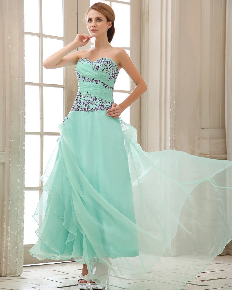Ruffle Embroidery Sweetheart Neck Zipper Chiffon Women Prom Dress