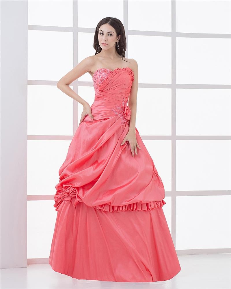Ball Gown Charmeuse Ruffle Applique Beaded Sweetheart Floor Length Quinceanera Prom Dresses